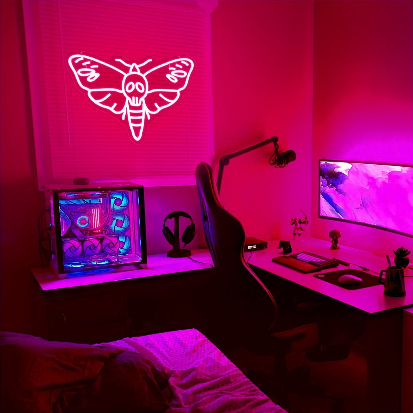 Death Head Moth Neon Signs, Death Moth Neon Light, LED Skull Butterfly Neon Sign for Wall Decor, Dimmable & Powered by USB Unique Insect Neon Lights for Collectables Tabletop Wall Art Home Decor Living Gallery Bedroom