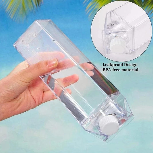 Durable, Leak-Proof Square Milk Carton Water Bottle - 16.9oz/33.8oz, BPA-Free Plastic, Dishwasher Safe for Travel & Kitchen Use