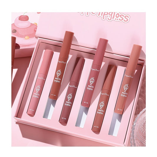 6 Pcs Lip Glaze Lipstick 6 Sets Non Stick Cup Nude Skin Color Lip Gloss Cute Set Box Long Lasting Non Stick Cup Does Not Fade Waterproof Lip Gloss Lipstick Gel, Valentine's Day Gifts For Women