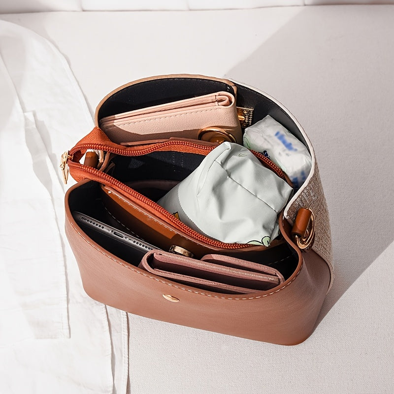Stylish Colorful Zipper Bucket Bag Small Bag Women's Crossbody Bag Elegant 1pc PUSynthetic LeatherSynthetic Synthetic Leather, suitable for girls, ladies, college students, newbies in the workplace and white-collar workers, v