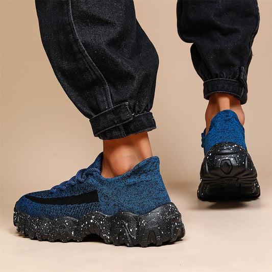 Men's Casual Sneakers - Geometric Pattern, Breathable Knit Upper, Lace-Up Closure, Durable Rubber Sole, Comfortable Fabric Lining for Spring Sports & Casual Attire, Athletic Footwear | Geometric Pattern Shoes | Knit Construct