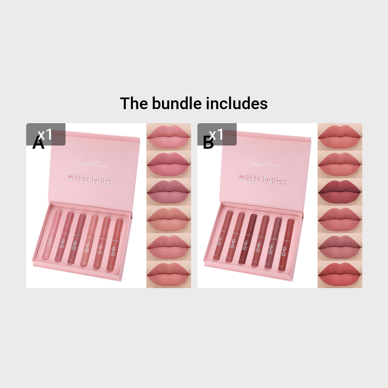 6 Pcs Lip Glaze Lipstick 6 Sets Non Stick Cup Nude Skin Color Lip Gloss Cute Set Box Long Lasting Non Stick Cup Does Not Fade Waterproof Lip Gloss Lipstick Gel, Valentine's Day Gifts For Women