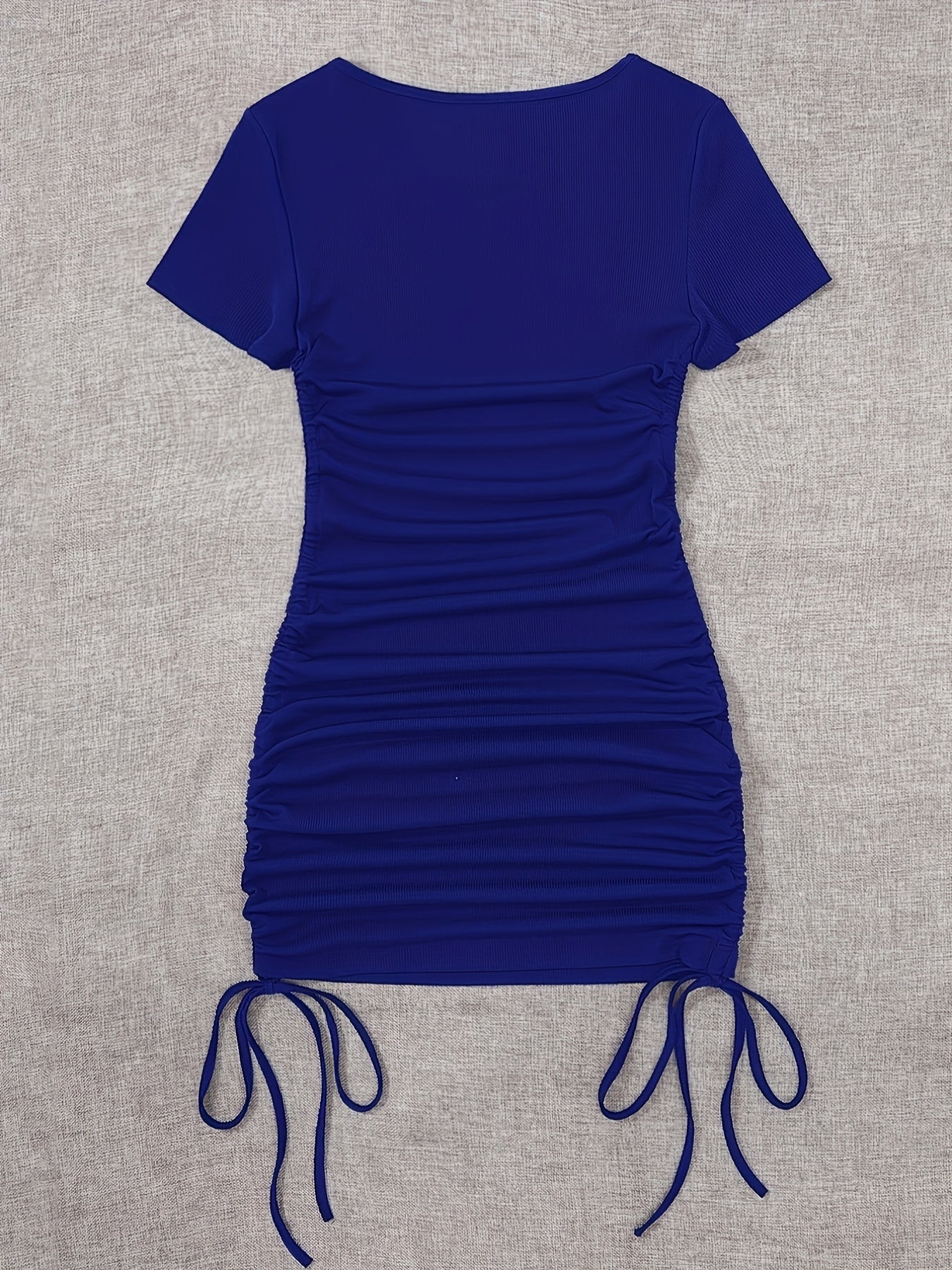 Womens Ruched Skinny Dress - Adjustable Drawstring Waist, Solid Color, Short Sleeve, Crew Neck, Chic and Versatile Casual Wear for Women