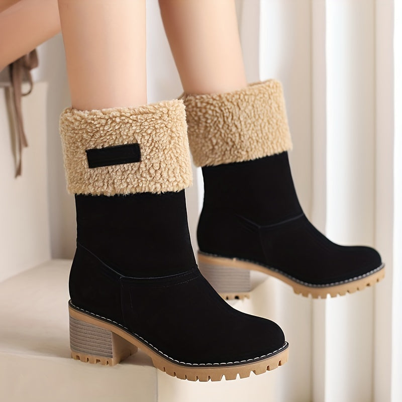 Women's Winter Snow Boots High Quality Anti-Slip Thick Insulated Fleece-Lined Slip-On with Plush Collar & Chunky Rubber Sole for Outdoor Cold Weather, Caramel Brown, Winter Boots