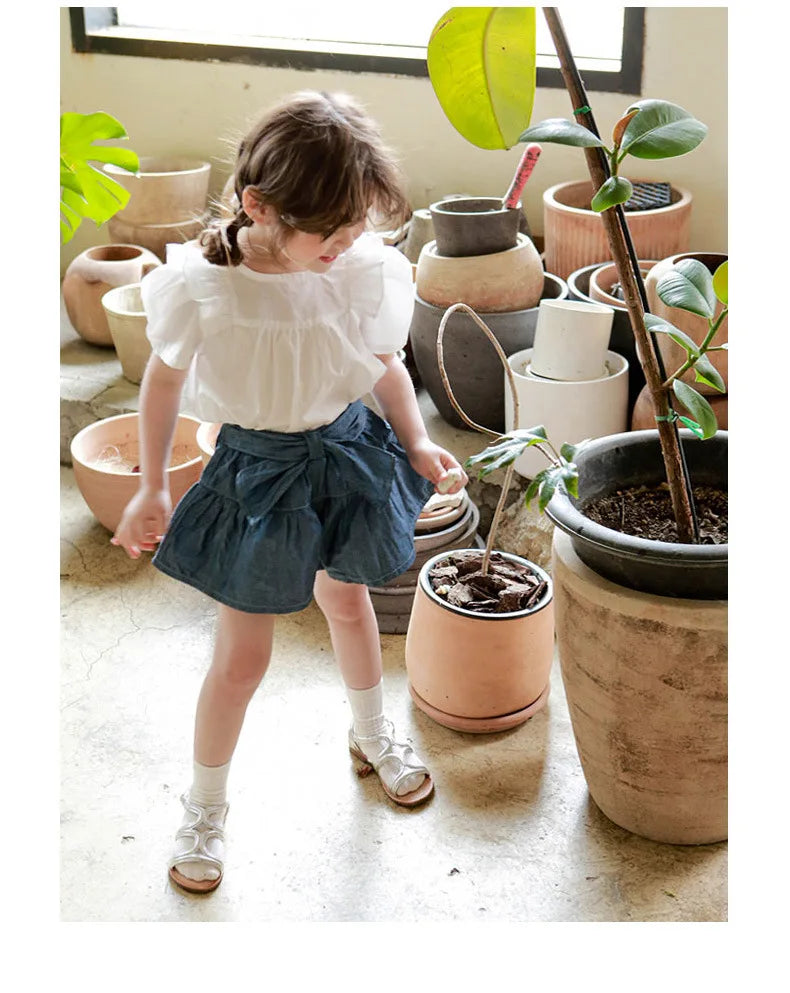 Kids Clothes Girls 2025 New Toddler Baby Girls Cotton Cute Flower Shirt and Lace Bow Shorts Outfit Set Kids Boutique Clothes
