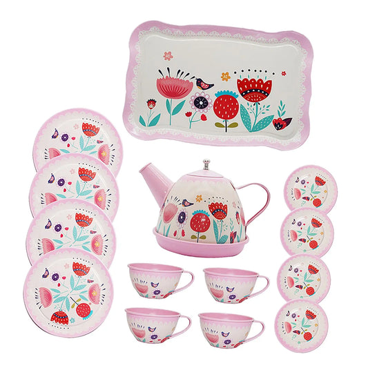 Kids Tea Set for Little Girls Tea Party Set Kitchen Pretend Play Toy Afternoon Tea Playset for Birthday Gift Age 3 4 5 6