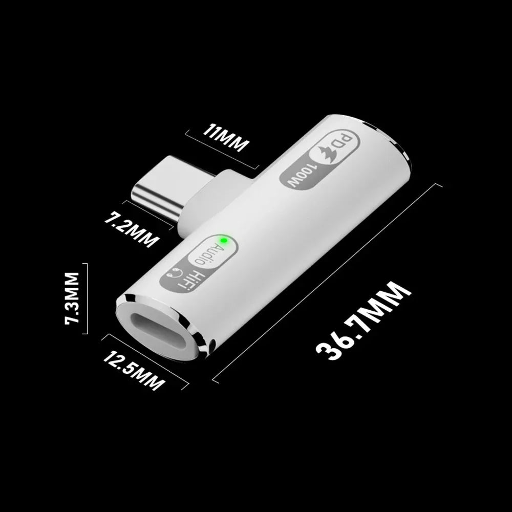 USB C Headphone Audio and Charger 2 in 1 Adapter Type-C to IOS 8Pin Wired Earphone with PD 100W Fast Charging for Phone Tablet