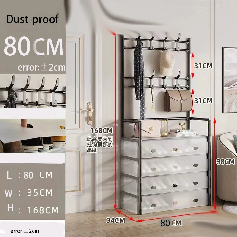 80cm PVC Cover Simple Integrated Shoe Rack Coat Hat Rack Strong Load-bearing Bedroom Hanger Shoe Cabinet Storage shelf