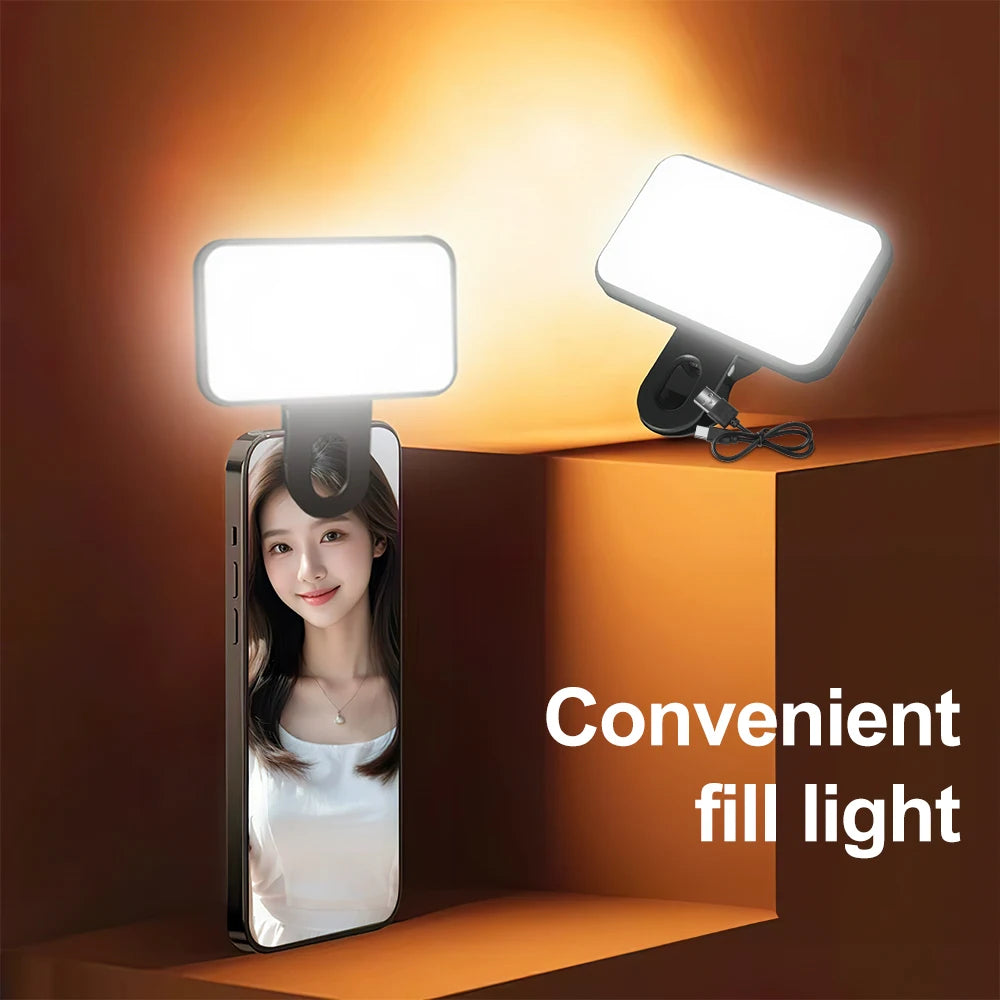 Portable Mini Selfie Fill Light Rechargeable 2 Modes Adjustable Brightness Clip On For Mobile Phone Make Up Computer Fill Light