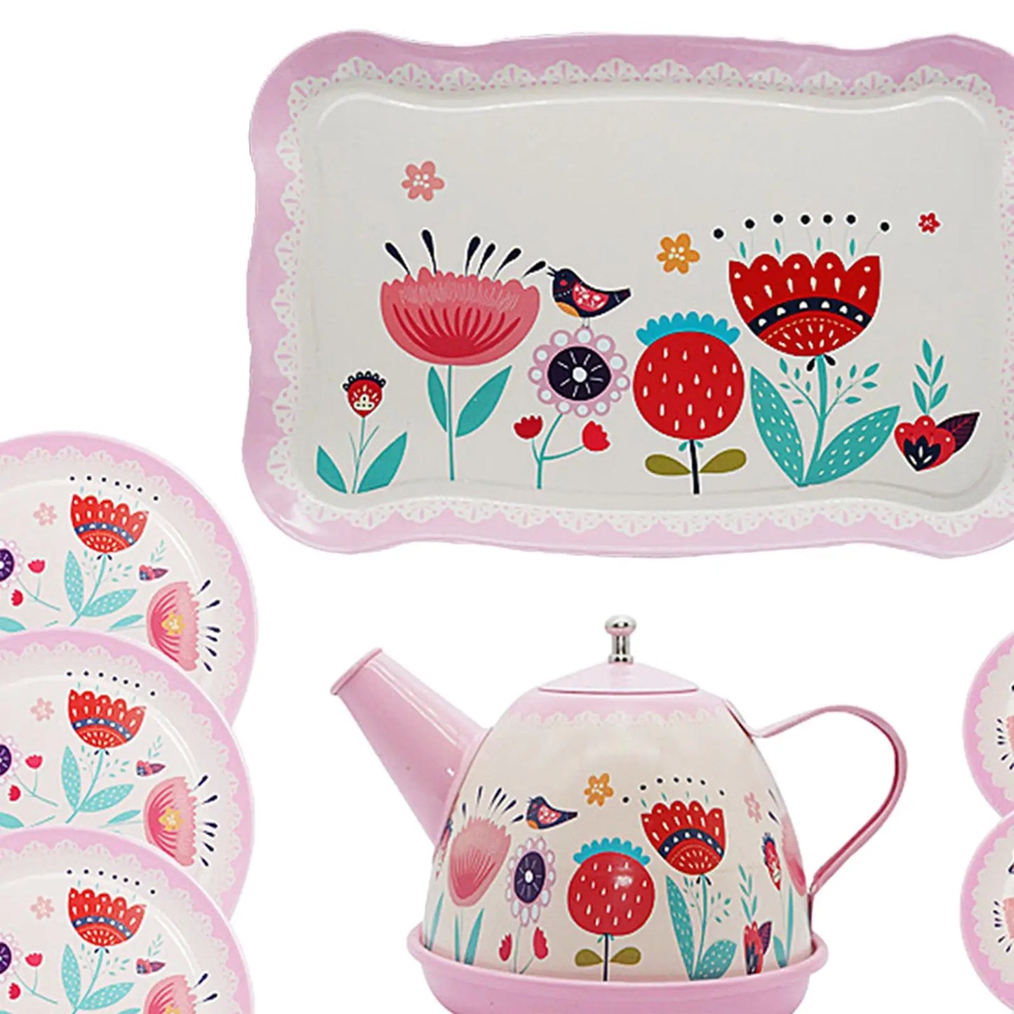 Kids Tea Set for Little Girls Tea Party Set Kitchen Pretend Play Toy Afternoon Tea Playset for Birthday Gift Age 3 4 5 6