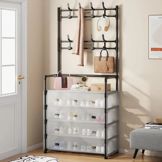 80cm PVC Cover Simple Integrated Shoe Rack Coat Hat Rack Strong Load-bearing Bedroom Hanger Shoe Cabinet Storage shelf