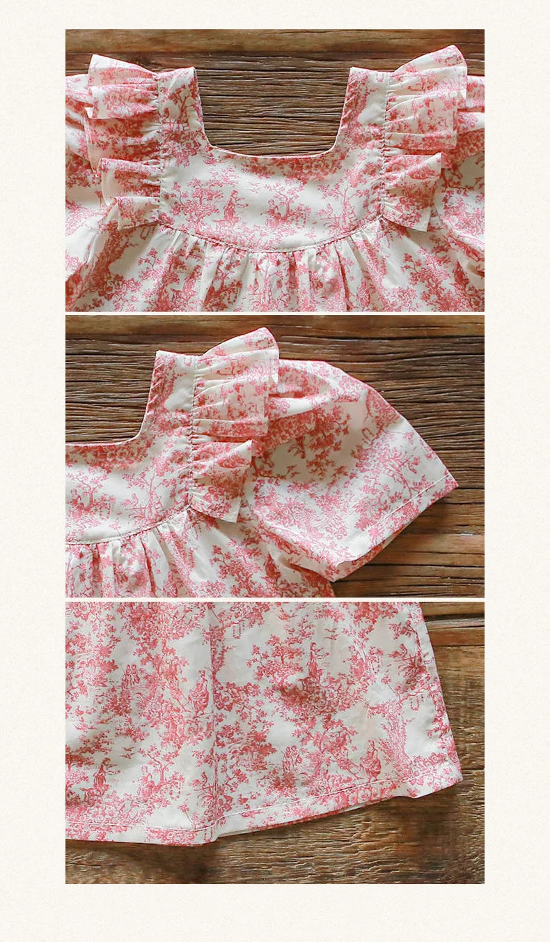 Kids Clothes Girls 2025 New Toddler Baby Girls Cotton Cute Flower Shirt and Lace Bow Shorts Outfit Set Kids Boutique Clothes