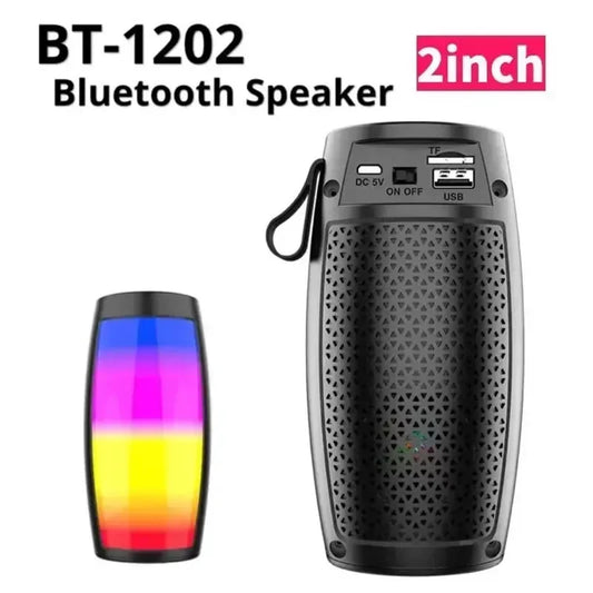 BT-1202 Portable Bluetooth Speaker - 360° Colorful LED Lights Subwoofer Car Audio MP3 Player Function
