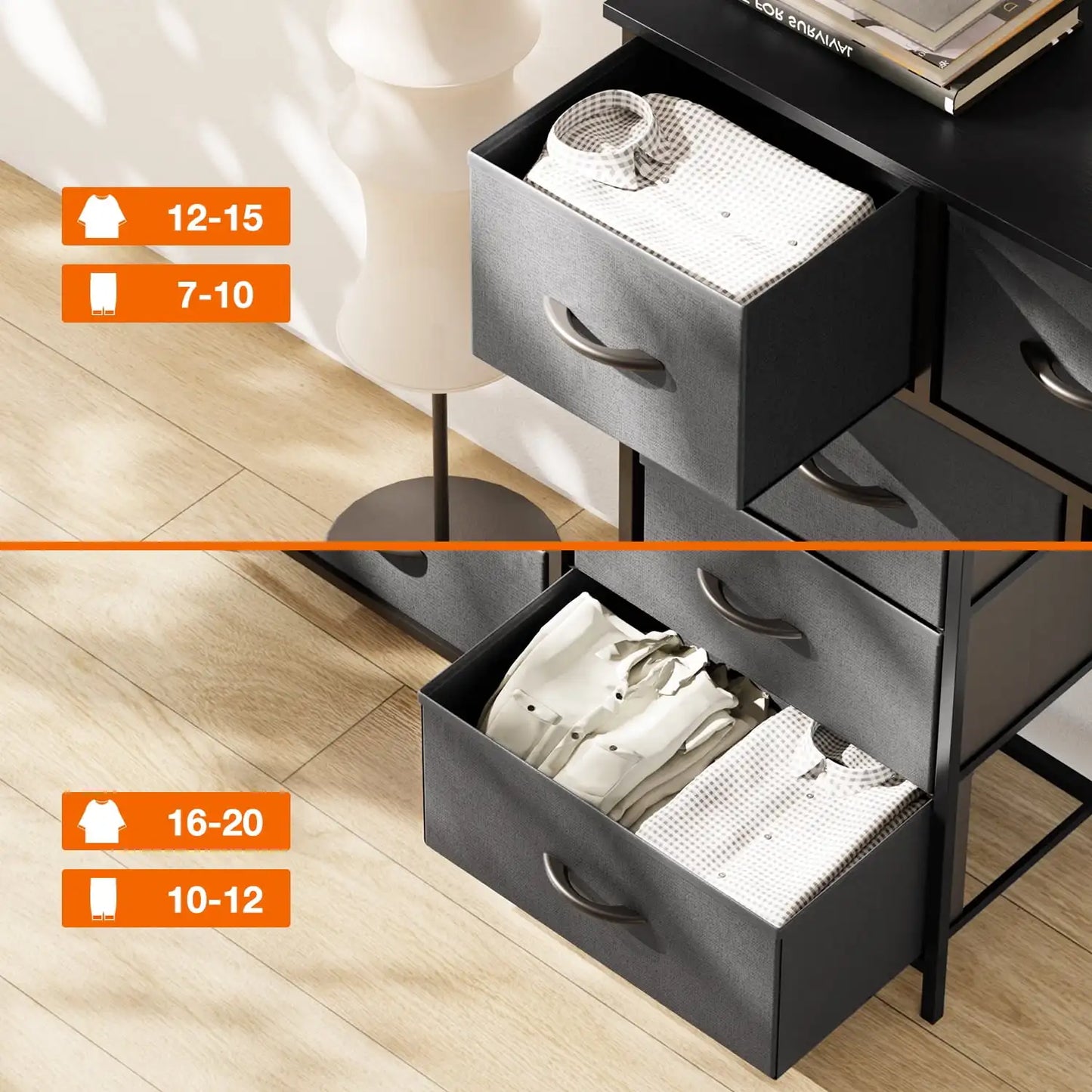 Fabric Dresser for Bedroom 9 Drawer, Grey