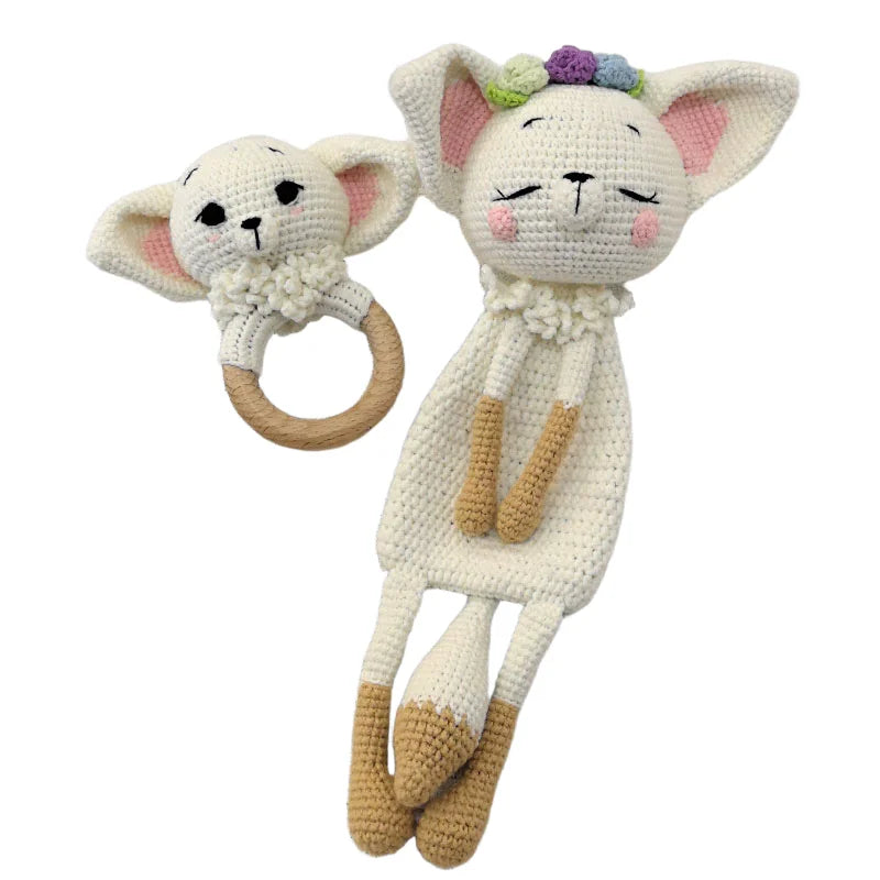 Baby Security Blanket Towel Feeding Bib Soft Towel Cotton Burping Cloth Infant Shower Gift Knitted Lovely Animal Fox Rattle