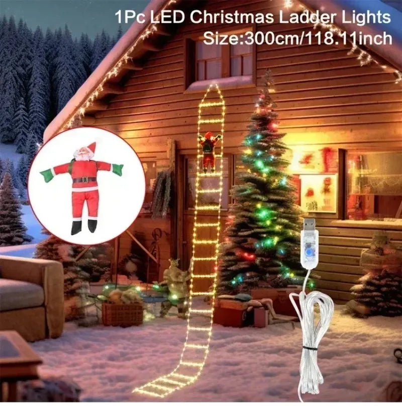 Christmas Light String Santa Claus Climbing on Rope Ladder Christmas Decoration 2025 for Home Xmas Tree Decor Hanging Pendants