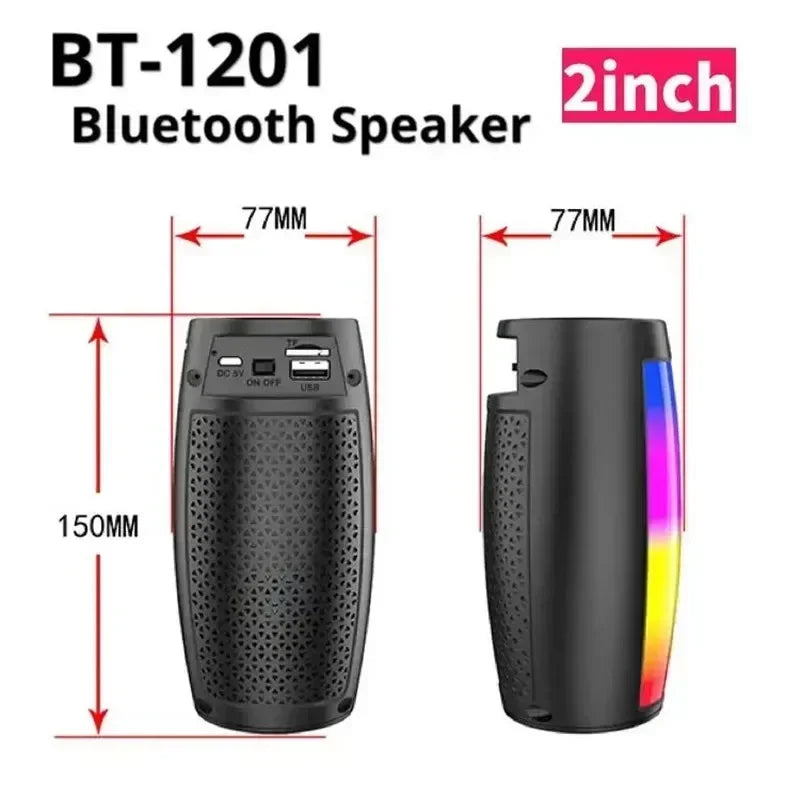 BT-1202 Portable Bluetooth Speaker - 360° Colorful LED Lights Subwoofer Car Audio MP3 Player Function