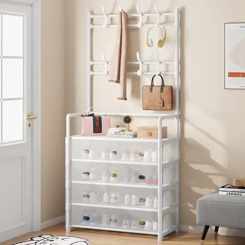 80cm PVC Cover Simple Integrated Shoe Rack Coat Hat Rack Strong Load-bearing Bedroom Hanger Shoe Cabinet Storage shelf