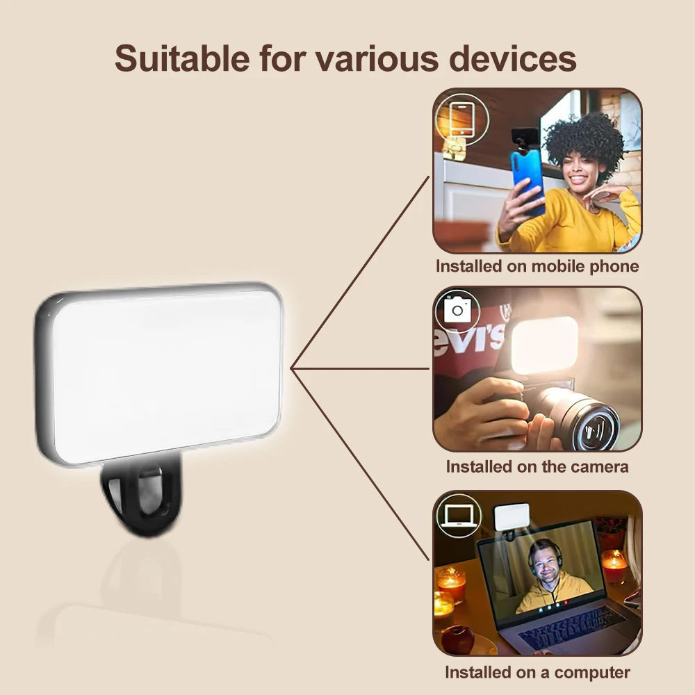 Portable Mini Selfie Fill Light Rechargeable 2 Modes Adjustable Brightness Clip On For Mobile Phone Make Up Computer Fill Light