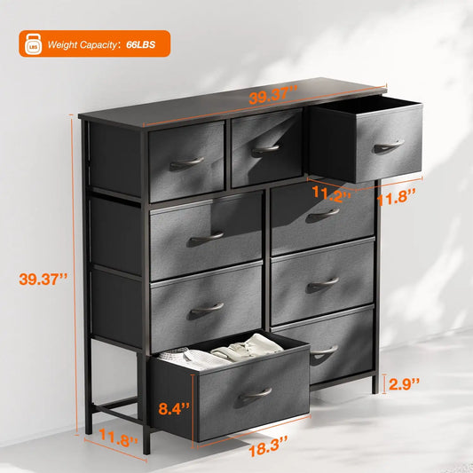 Fabric Dresser for Bedroom 9 Drawer, Grey