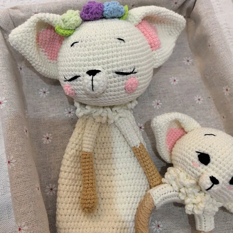 Baby Security Blanket Towel Feeding Bib Soft Towel Cotton Burping Cloth Infant Shower Gift Knitted Lovely Animal Fox Rattle