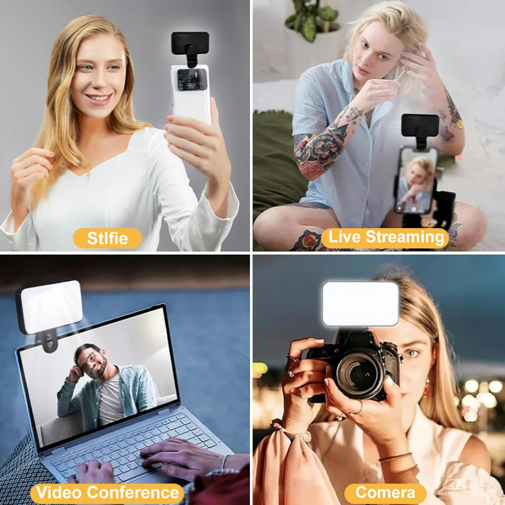Portable Mini Selfie Fill Light Rechargeable 2 Modes Adjustable Brightness Clip On For Mobile Phone Make Up Computer Fill Light