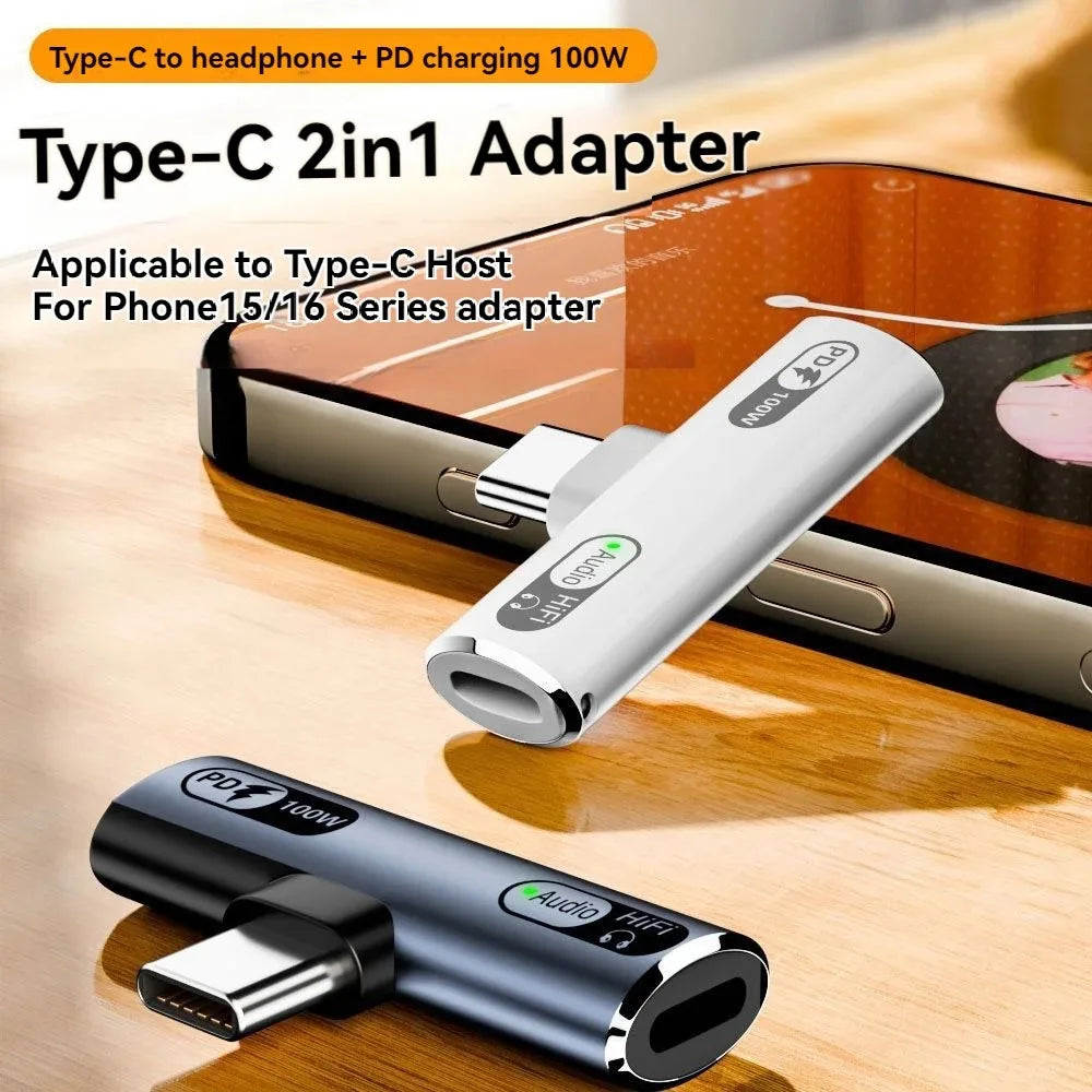USB C Headphone Audio and Charger 2 in 1 Adapter Type-C to IOS 8Pin Wired Earphone with PD 100W Fast Charging for Phone Tablet