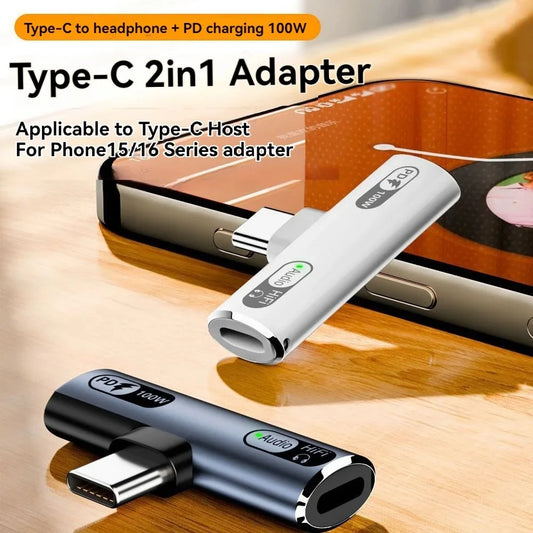 USB C Headphone Audio and Charger 2 in 1 Adapter Type-C to IOS 8Pin Wired Earphone with PD 100W Fast Charging for Phone Tablet