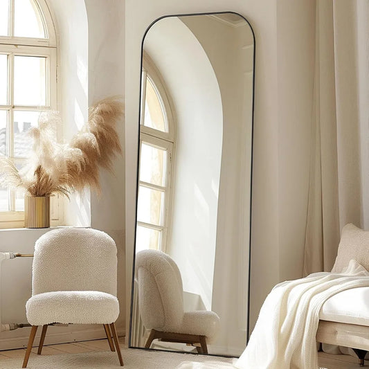 Full Length MirrorFreestanding Arched Floor Standing Mirror Full Body with Stand Hanging Wall Mounted for Living Room