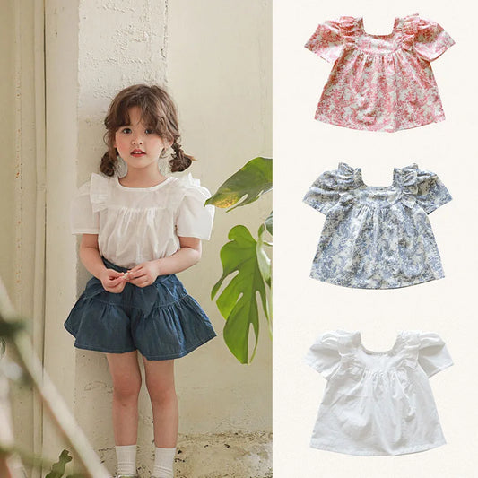 Kids Clothes Girls 2025 New Toddler Baby Girls Cotton Cute Flower Shirt and Lace Bow Shorts Outfit Set Kids Boutique Clothes