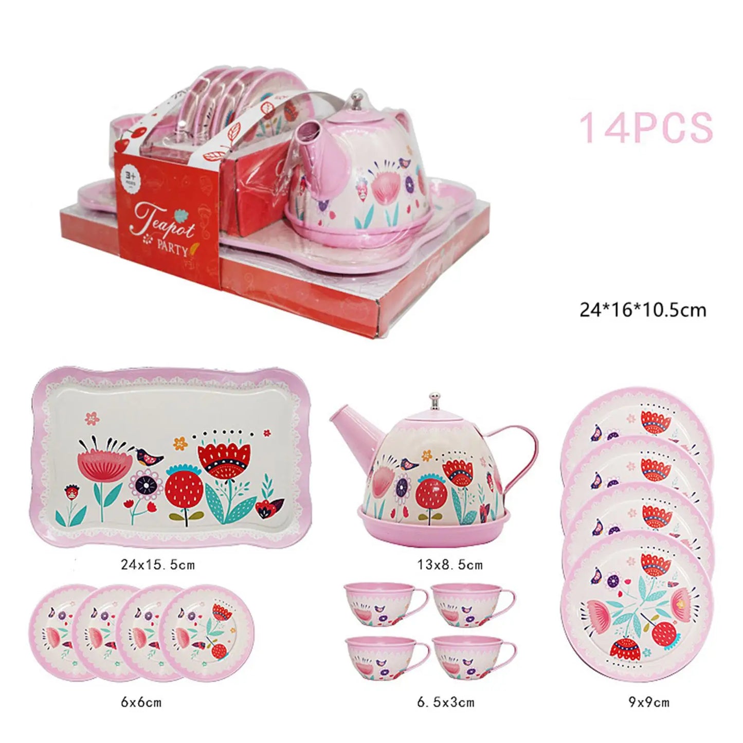 Kids Tea Set for Little Girls Tea Party Set Kitchen Pretend Play Toy Afternoon Tea Playset for Birthday Gift Age 3 4 5 6