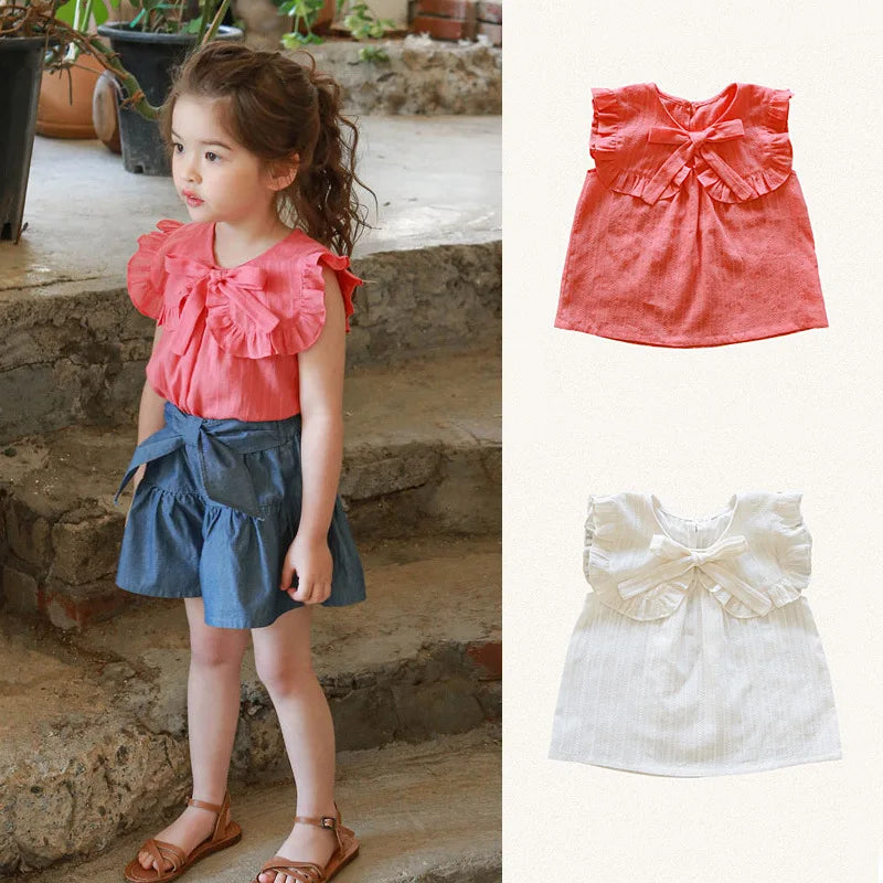 Kids Clothes Girls 2025 New Toddler Baby Girls Cotton Cute Flower Shirt and Lace Bow Shorts Outfit Set Kids Boutique Clothes