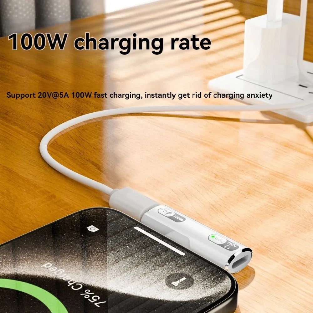 USB C Headphone Audio and Charger 2 in 1 Adapter Type-C to IOS 8Pin Wired Earphone with PD 100W Fast Charging for Phone Tablet