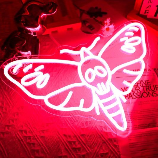 Death Head Moth Neon Signs, Death Moth Neon Light, LED Skull Butterfly Neon Sign for Wall Decor, Dimmable & Powered by USB Unique Insect Neon Lights for Collectables Tabletop Wall Art Home Decor Living Gallery Bedroom