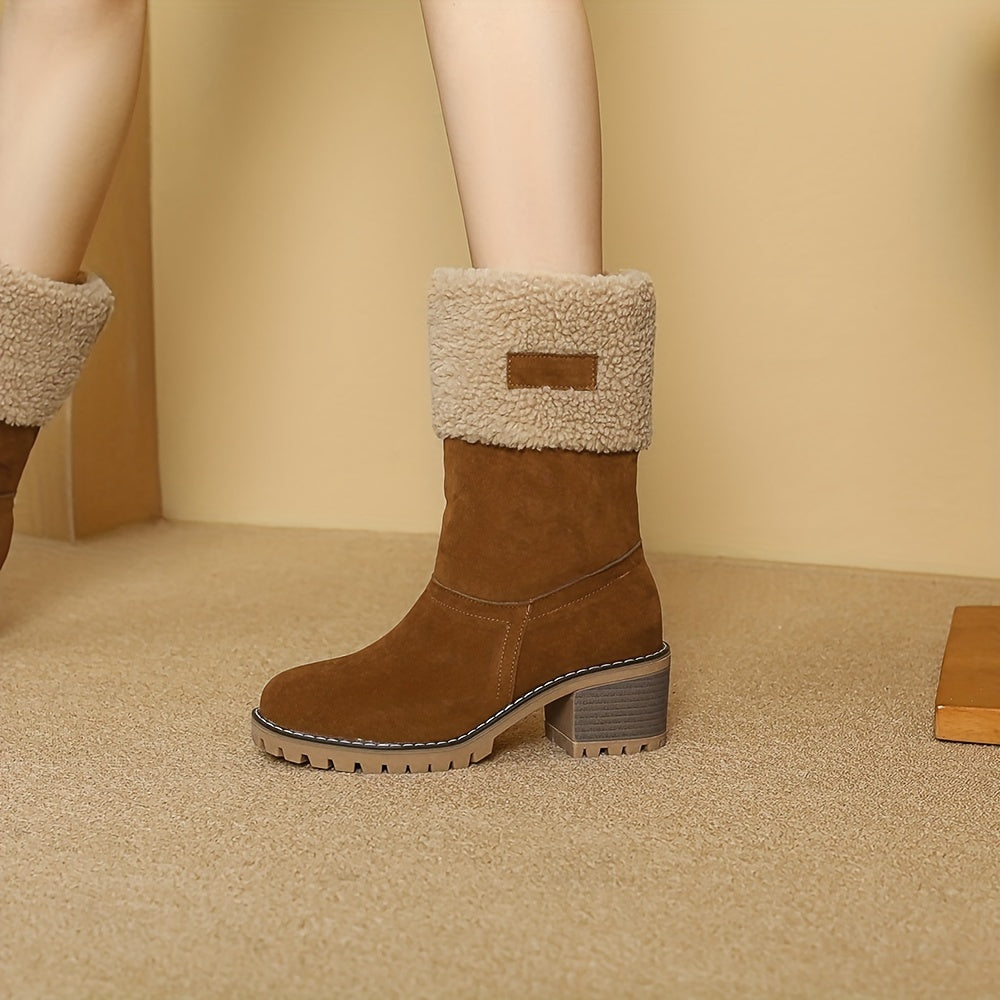 Women's Winter Snow Boots High Quality Anti-Slip Thick Insulated Fleece-Lined Slip-On with Plush Collar & Chunky Rubber Sole for Outdoor Cold Weather, Caramel Brown, Winter Boots