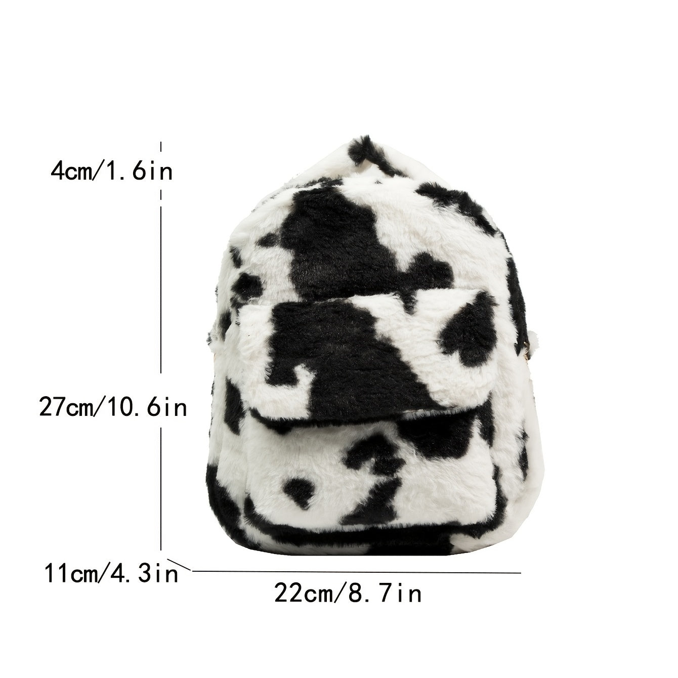 Cow Print Fluffy Backpack, Small Fuzzy Shoulder Bag For Work & School, Women's Top Handle Backpack Purse