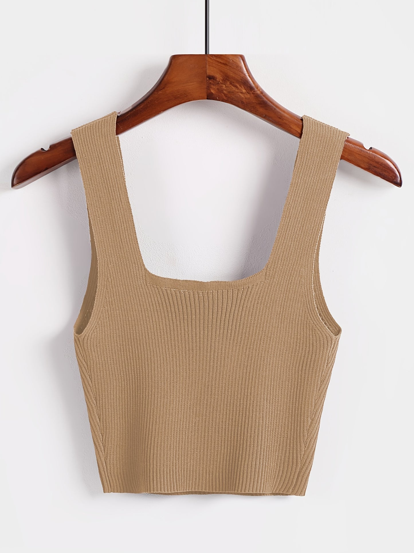 Solid Cropped Rib Knitted Vest, Elegant Sleeveless Summer Stretchy Vest, Women's Clothing