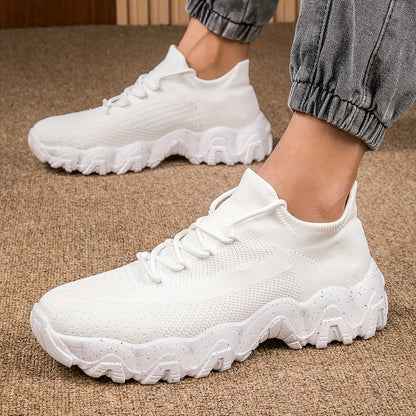 Men's Casual Sneakers - Geometric Pattern, Breathable Knit Upper, Lace-Up Closure, Durable Rubber Sole, Comfortable Fabric Lining for Spring Sports & Casual Attire, Athletic Footwear | Geometric Pattern Shoes | Knit Construct