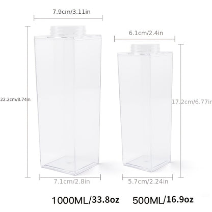 Durable, Leak-Proof Square Milk Carton Water Bottle - 16.9oz/33.8oz, BPA-Free Plastic, Dishwasher Safe for Travel & Kitchen Use