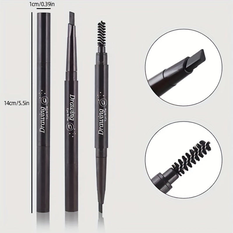 Long-Lasting Double-Ended Waterproof Eyebrow Pencil with Automatic Rotation and Easy Application Eyebrow Brush
