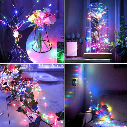 [LED Fairy Lights] Christmas LED Fairy Lights 1set, Copper Wire String 2/5/10m, Battery Box, Holiday Outdoor Lamp Garland for Wedding Party Decoration