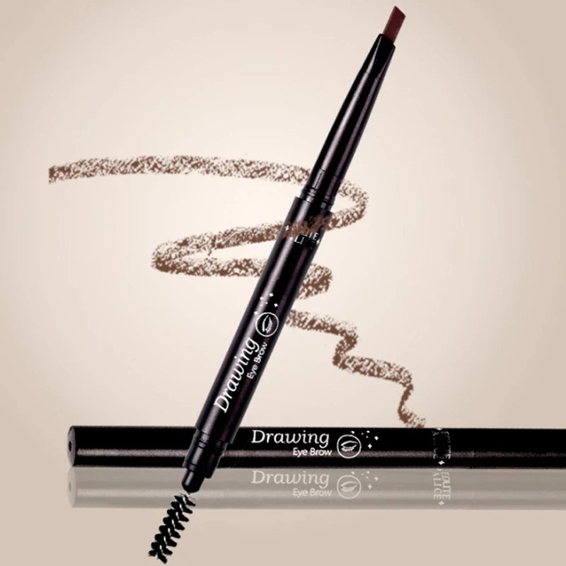 Long-Lasting Double-Ended Waterproof Eyebrow Pencil with Automatic Rotation and Easy Application Eyebrow Brush