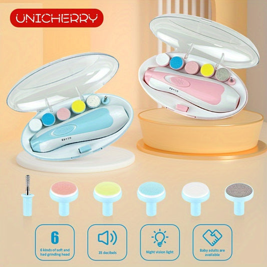 [6-in-1 Electric Nail Trimmer Kit] UNICHERRY 6-in-1 Electric Youngsters Nail Trimmer Kit, Pink & Blue - Safe & Easy Grooming for Youngsters to Adults with LED Light, 6 Grinding Pads, and Nail File - Ideal for Fingernails & To