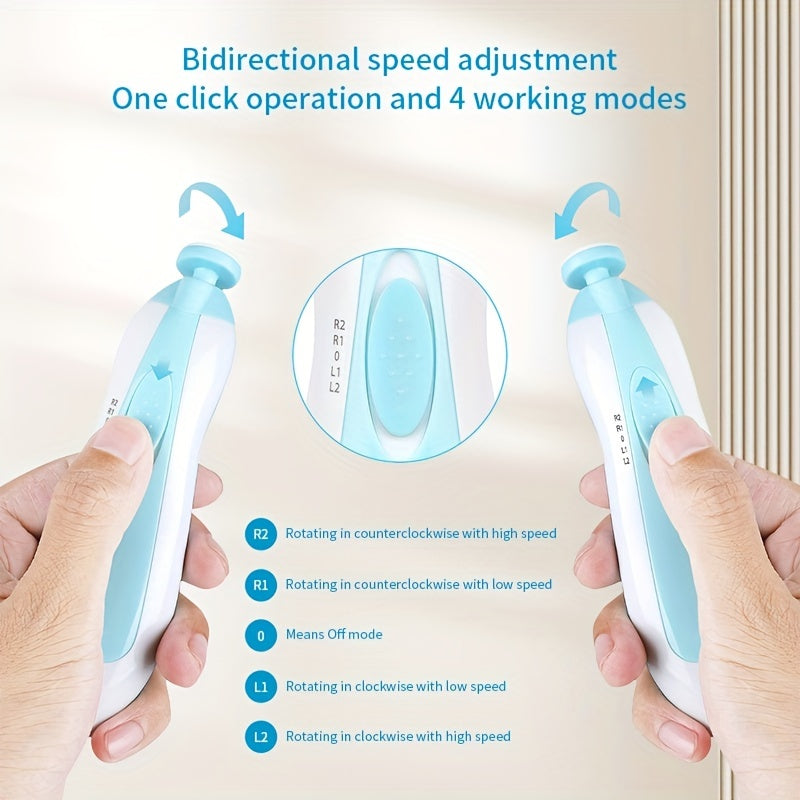 [6-in-1 Electric Nail Trimmer Kit] UNICHERRY 6-in-1 Electric Youngsters Nail Trimmer Kit, Pink & Blue - Safe & Easy Grooming for Youngsters to Adults with LED Light, 6 Grinding Pads, and Nail File - Ideal for Fingernails & To