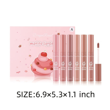 6 Pcs Lip Glaze Lipstick 6 Sets Non Stick Cup Nude Skin Color Lip Gloss Cute Set Box Long Lasting Non Stick Cup Does Not Fade Waterproof Lip Gloss Lipstick Gel, Valentine's Day Gifts For Women