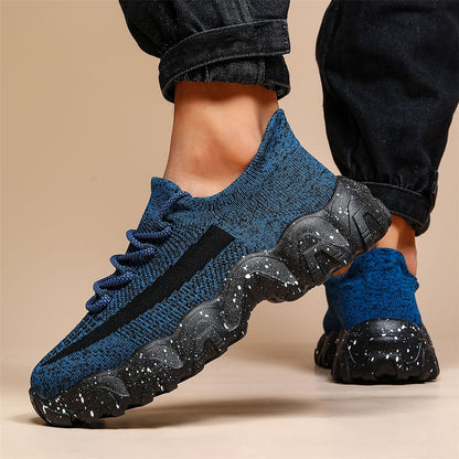 Men's Casual Sneakers - Geometric Pattern, Breathable Knit Upper, Lace-Up Closure, Durable Rubber Sole, Comfortable Fabric Lining for Spring Sports & Casual Attire, Athletic Footwear | Geometric Pattern Shoes | Knit Construct