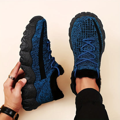 Men's Casual Sneakers - Geometric Pattern, Breathable Knit Upper, Lace-Up Closure, Durable Rubber Sole, Comfortable Fabric Lining for Spring Sports & Casual Attire, Athletic Footwear | Geometric Pattern Shoes | Knit Construct