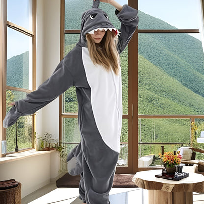 [Winter Party Fleece Onesie] Adult Fleece Kigurumi Onesie, Crew Neck Long Sleeve Animal Pattern Romper, 100% Polyester Knit Fabric, Winter Party Wear for Women and Men
