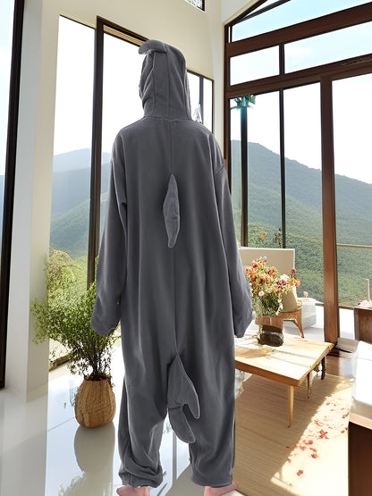 [Winter Party Fleece Onesie] Adult Fleece Kigurumi Onesie, Crew Neck Long Sleeve Animal Pattern Romper, 100% Polyester Knit Fabric, Winter Party Wear for Women and Men