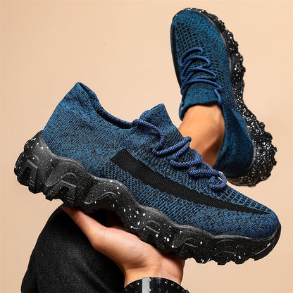 Men's Casual Sneakers - Geometric Pattern, Breathable Knit Upper, Lace-Up Closure, Durable Rubber Sole, Comfortable Fabric Lining for Spring Sports & Casual Attire, Athletic Footwear | Geometric Pattern Shoes | Knit Construct